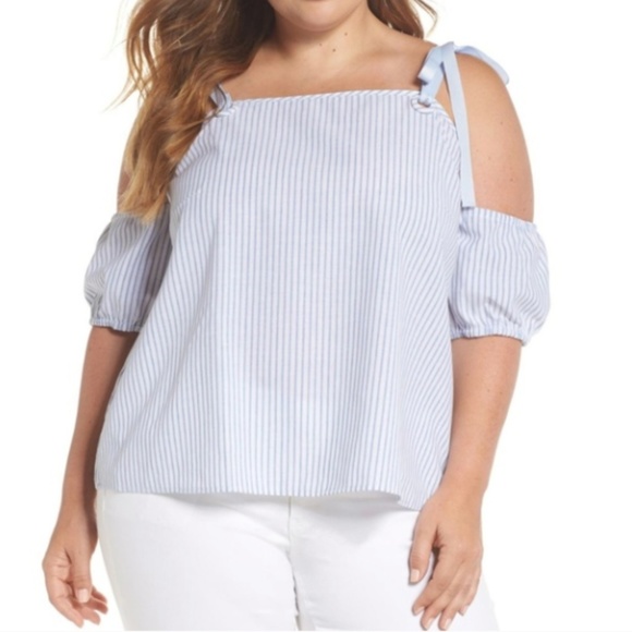 Lost Ink Tops - Lost Ink Cold Shoulder Striped Top